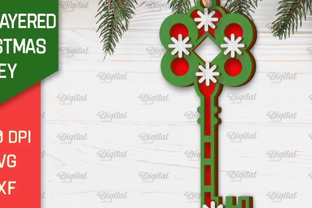 Σετ των 3 Intra απο ξύλο plywood 3mm-4mm πάχος Σχέδιο κοπής με λέιζερ Χριστουγεννιάτικο στολίδι με κλειδί Δίασταση 8x8 cm INTRAFABR-103294533