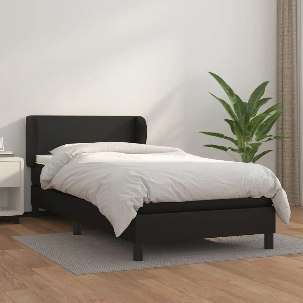 vidaXL Κρεβάτι Boxspring με Στρώμα Μαύρο 90x200εκ. από Συνθετικό Δέρμα