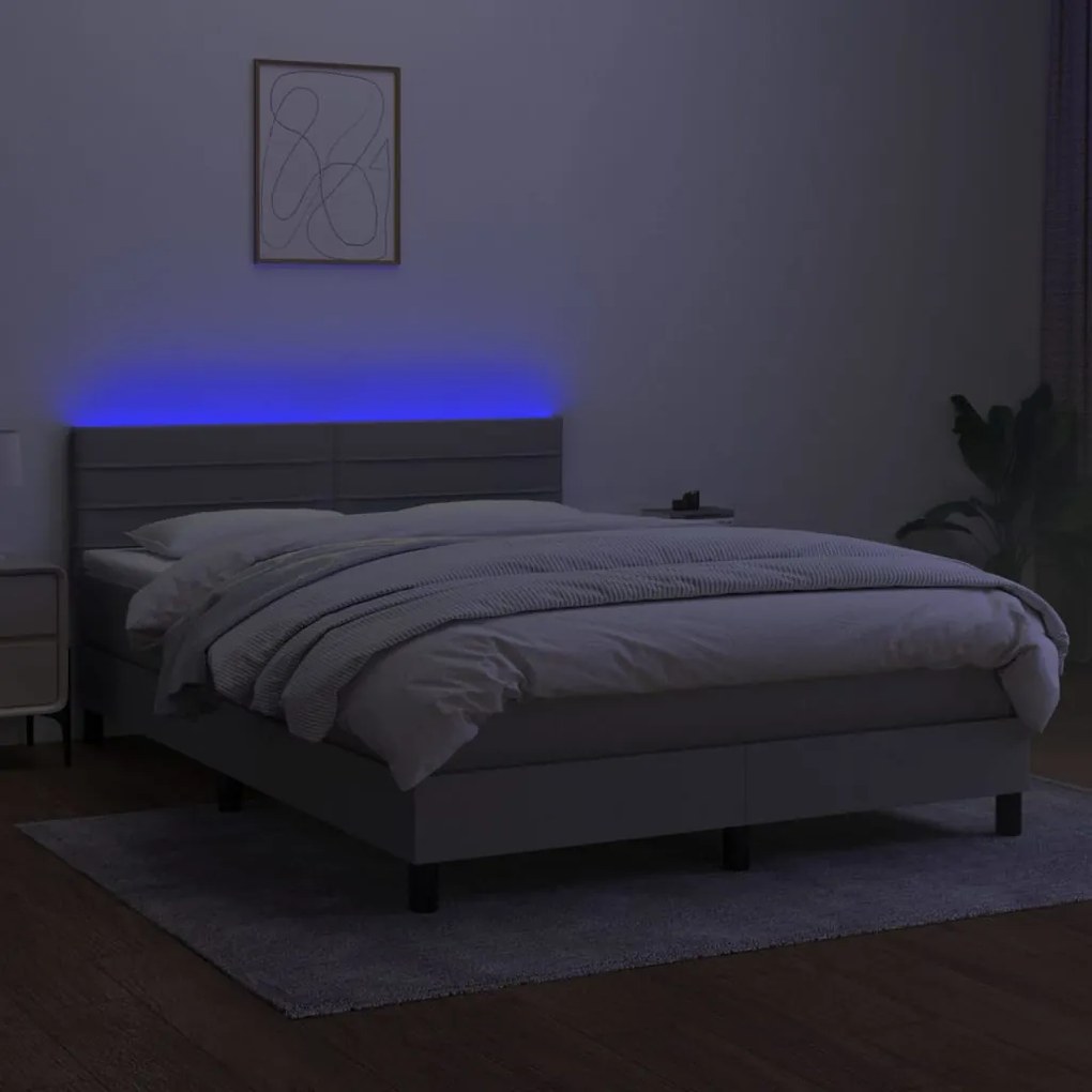 Κρεβάτι Boxspring με Στρώμα &amp; LED Αν.Γκρι 140x200 εκ Υφασμάτινο - Γκρι