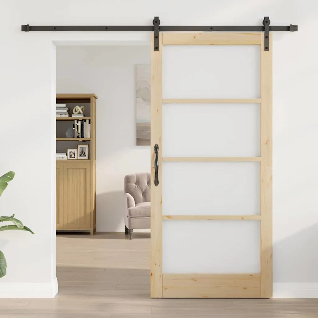 vidaXL Συρόμενη Πόρτα Χειροκίνητος Καφέ 93 x 202 cm Ξύλο και μέταλλο