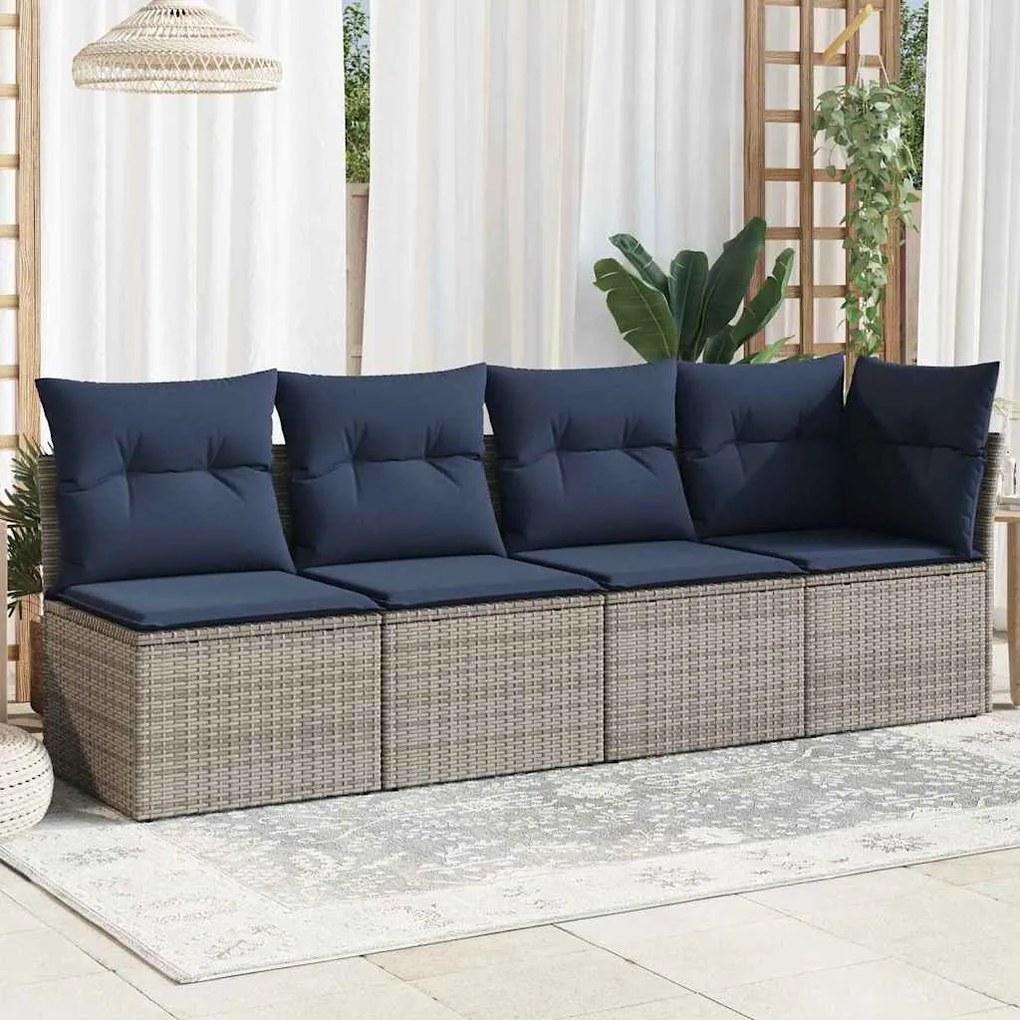 vidaXL Καναπές Κήπου με μαξιλάρι Γκρι 227 x 62 x 69 εκ συνθετικό ρατάν
