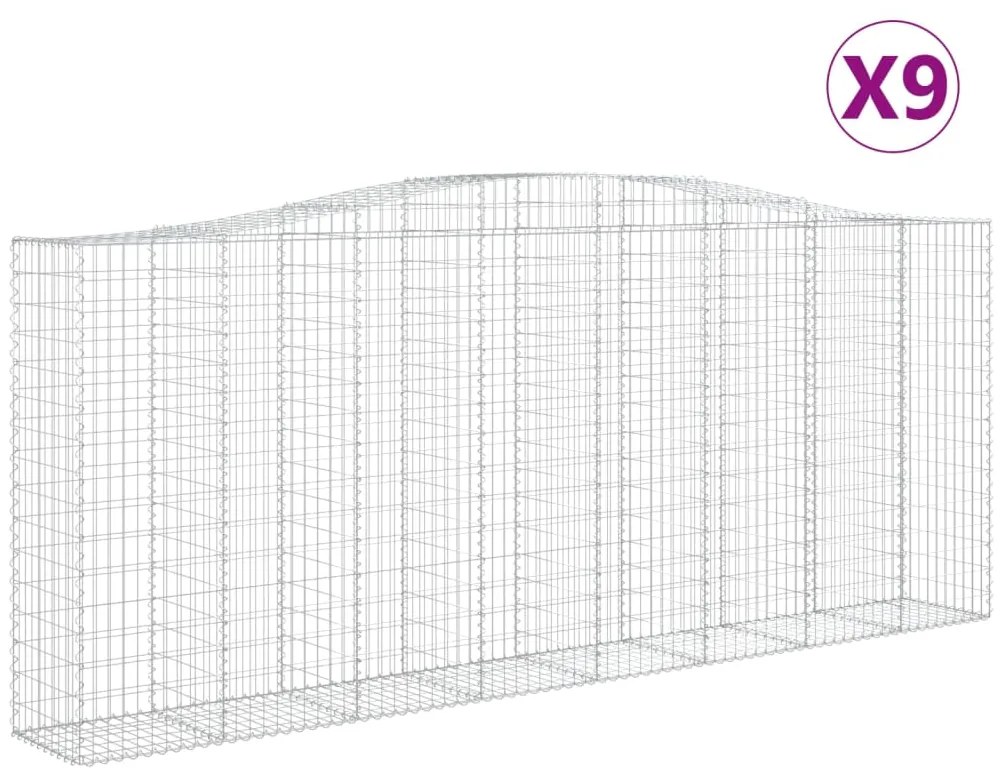 vidaXL Συρματοκιβώτια Τοξωτά 9 τεμ. 400x50x160/180 εκ. Γαλβαν. Ατσάλι