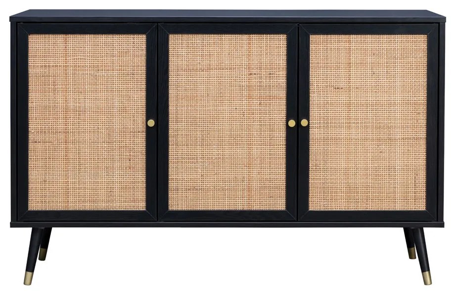 VIENNA ΜΠΟΥΦΕΣ ΜΑΥΡΟ ΜΕ RATTAN 120x39xH75,5cm - 05-0564