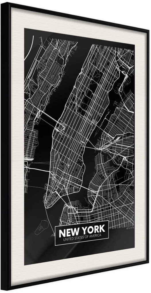 Αφίσα - City Map: New York (Dark) - 20x30 - Μαύρο - Με πασπαρτού