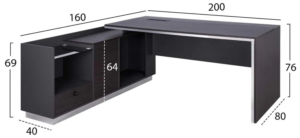 ΓΡΑΦΕΙΟ ΕΠΑΓΓΕΛΜΑΤΙΚΟ ΑΡΙΣΤΕΡΗ ΓΩΝΙΑ ROSEWOOD HM2112L 200X170X76Υ εκ.