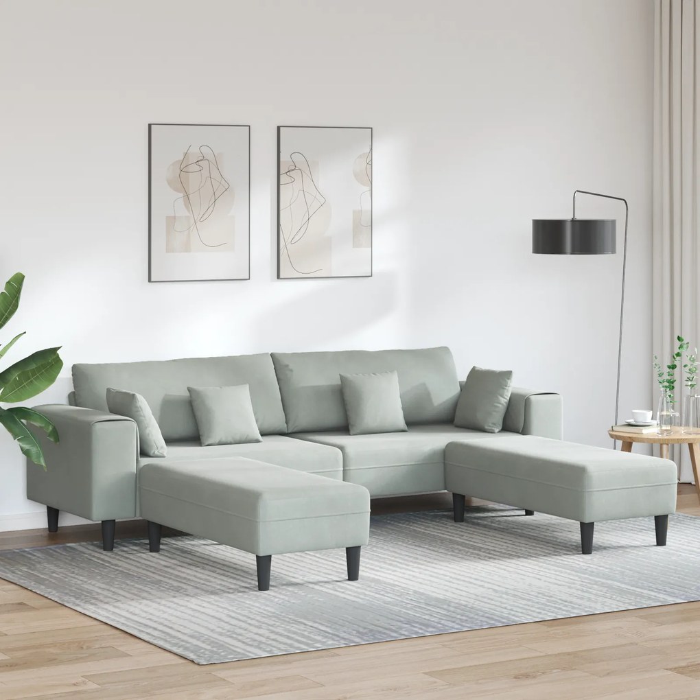 vidaXL Βελούδινος καναπές 3 pcs Ανοιχτό γκρι 208 εκ. Βελούδο