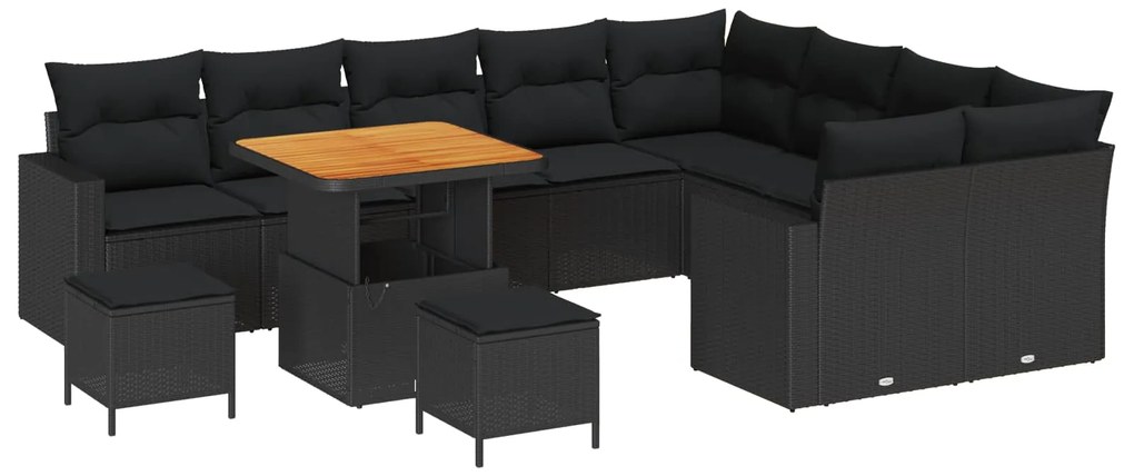 Σετ Καναπέ Κήπου 12 pcs Μαύρο συνθετικό ρατάν