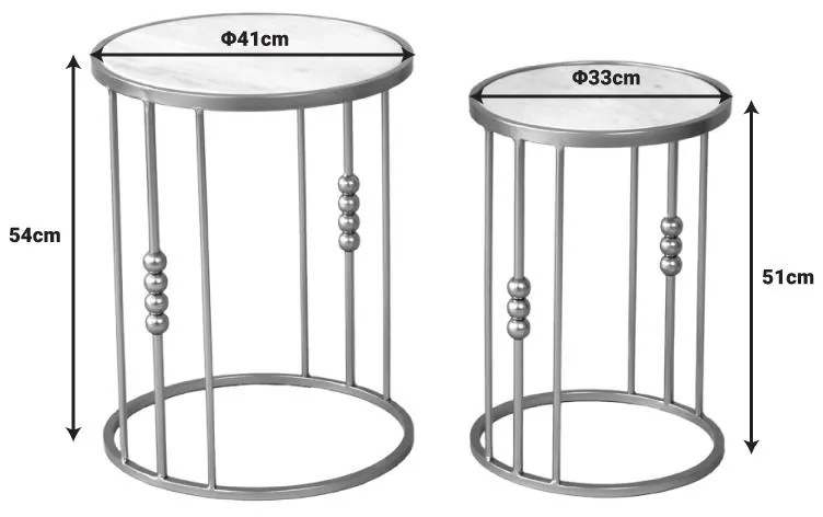 Βοηθητικά τραπεζάκια σαλονιού σετ 2τεμ Emiliane Inart χρυσό μέταλλο-λευκό μαρμάρου 41x41x53 εκ.