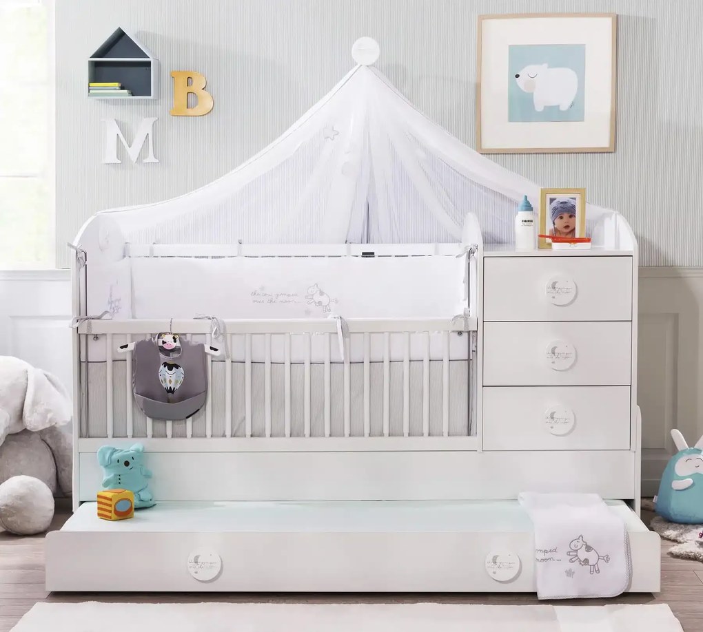 Βρεφική πολυμορφική κούνια BABY COTTON with Telescopic Rail  Λευκό χρώμα  CO-1015  80x180εκ.  Cilek