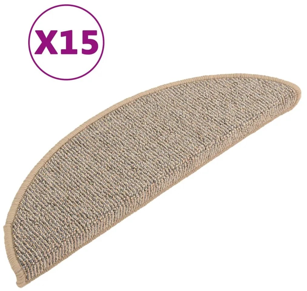 vidaXL Πατάκια Σκαλιών 15 τεμ. Καφέ Ημίκυκλα 56x17x3 εκ.