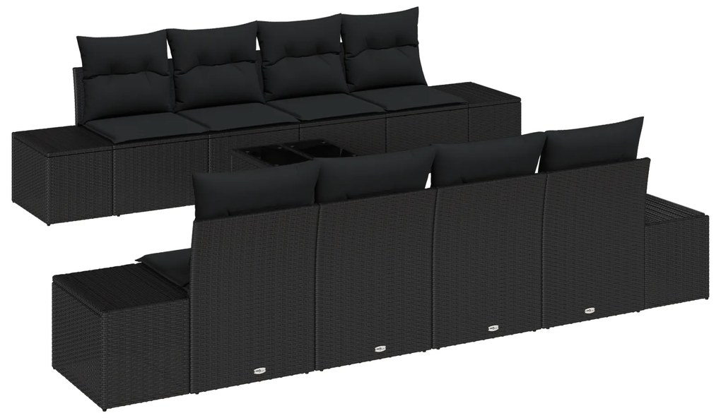 vidaXL Καναπές 6 pcs Μαύρο 294 x 62 x 69 εκ. συνθετικό ρατάν