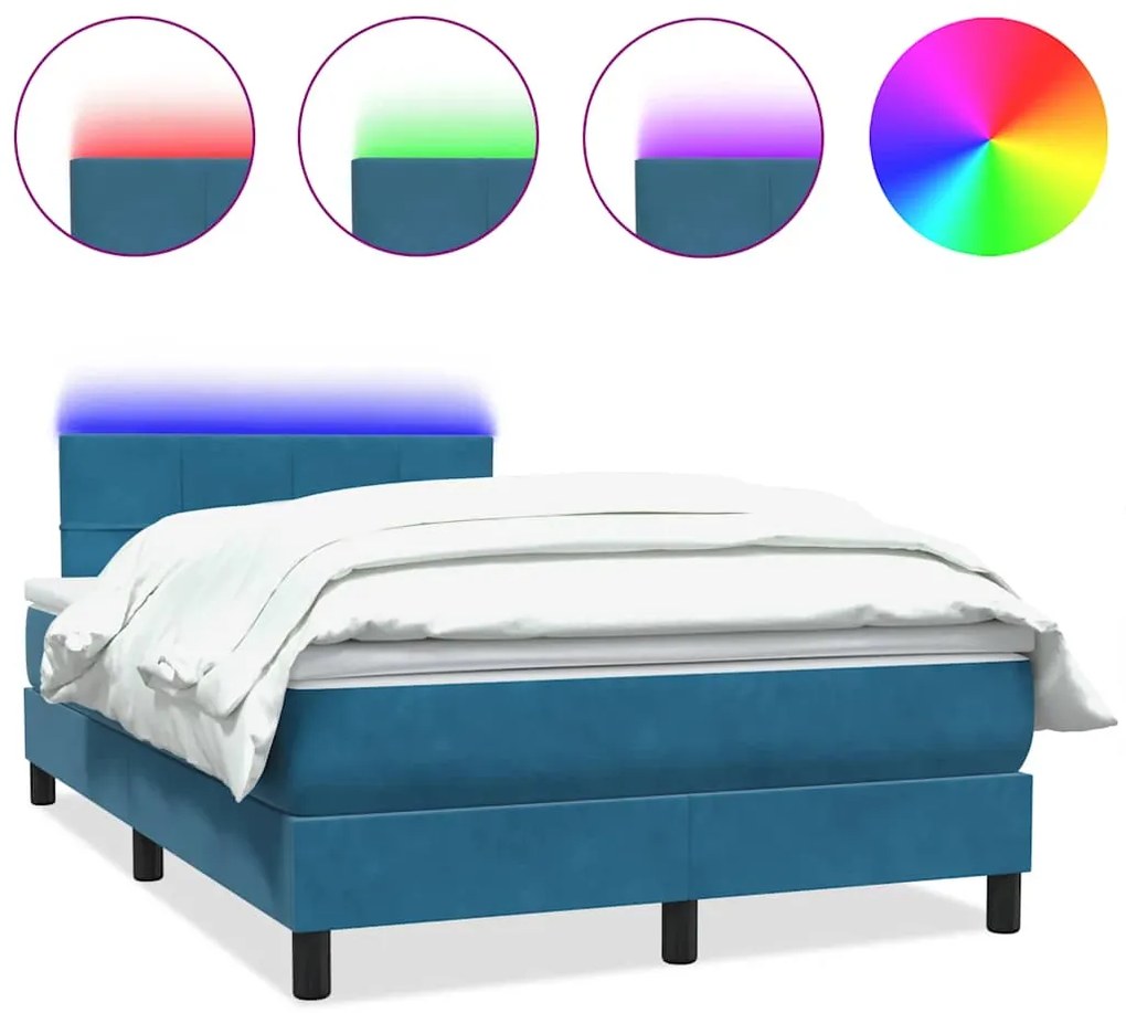 vidaXL Κρεβάτι Boxspring με Στρώμα &amp; LED Σκούρο Μπλε 120x210 εκ. Βελούδινο