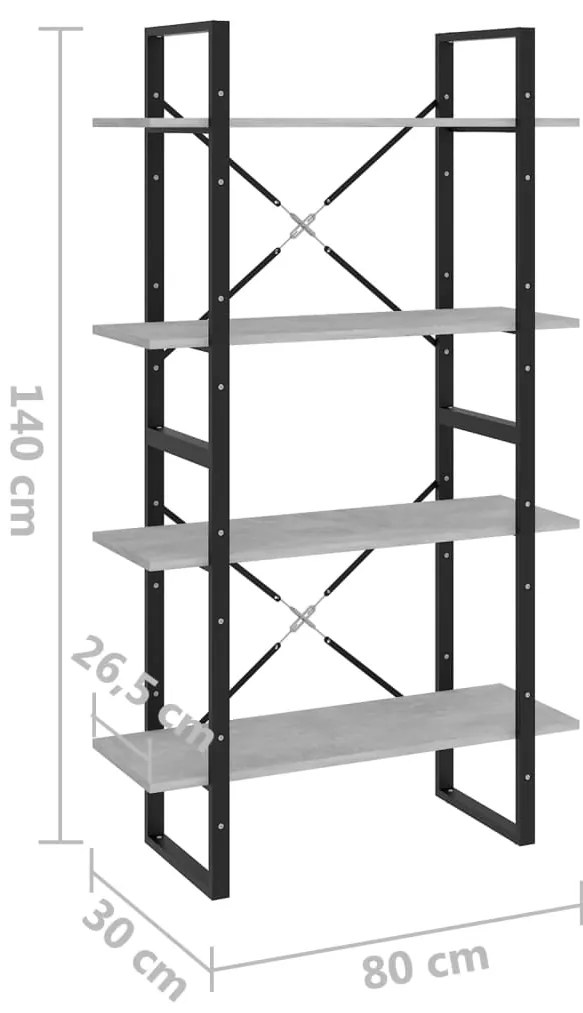 vidaXL Βιβλιοθήκη με 4 Ράφια Γκρι Σκυρ. 80x30x140 εκ. από Επεξ. Ξύλο
