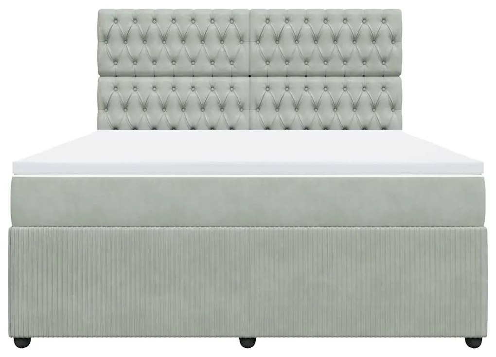 vidaXL Κρεβάτι Boxspring με Στρώμα Ανοιχτό Γκρι 180x200 εκ. Βελούδινο