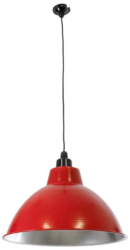 GloboStar® LOUVE 01177 Vintage Industrial Κρεμαστό Φωτιστικό Οροφής Μονόφωτο 1 x E27 AC220-240V IP20 - Φ40 x Y30cm - Κόκκινο με Ασημί Μεταλλικό Καμπάνα  - 5 Χρόνια Εγγύηση