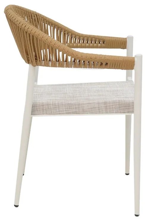 Καρέκλα κήπου Elation Αλουμινίου Στοιβαζόμενη με Λευκό σκελετό -Textline γκρί & rattan Φυσικό 57x56x78 εκ. 56x52x76 εκ.