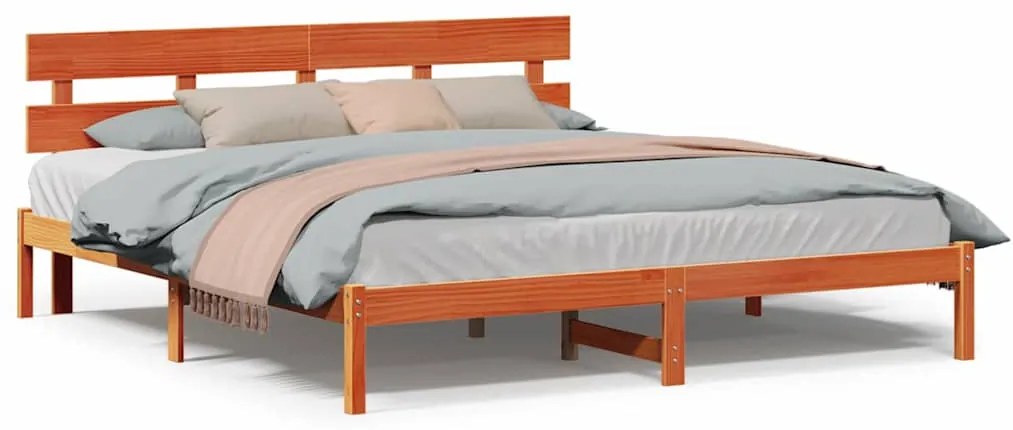 vidaXL Σκελετός Κρεβατιού Καφέ 200 x 200 cm Μασίφ ξύλο πεύκου