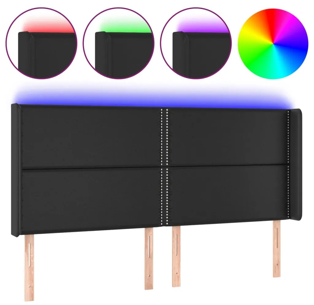 Κεφαλάρι Κρεβατιού LED Μαύρο 163x16x118/128 εκ. Συνθετ. Δέρμα 3124004