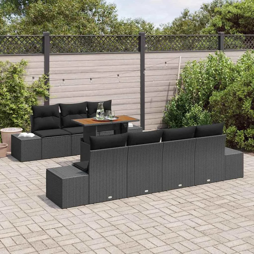 vidaXL Σέτ φαγητού για κήπο 8 pcs Μαύρο, Καφέ 100 x 55 x 73 εκ
