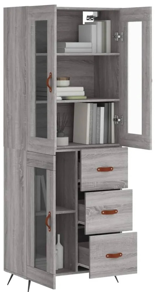 vidaXL Ντουλάπι Γκρι Sonoma 69,5 x 34 x 180 εκ. Επεξεργασμένο Ξύλο