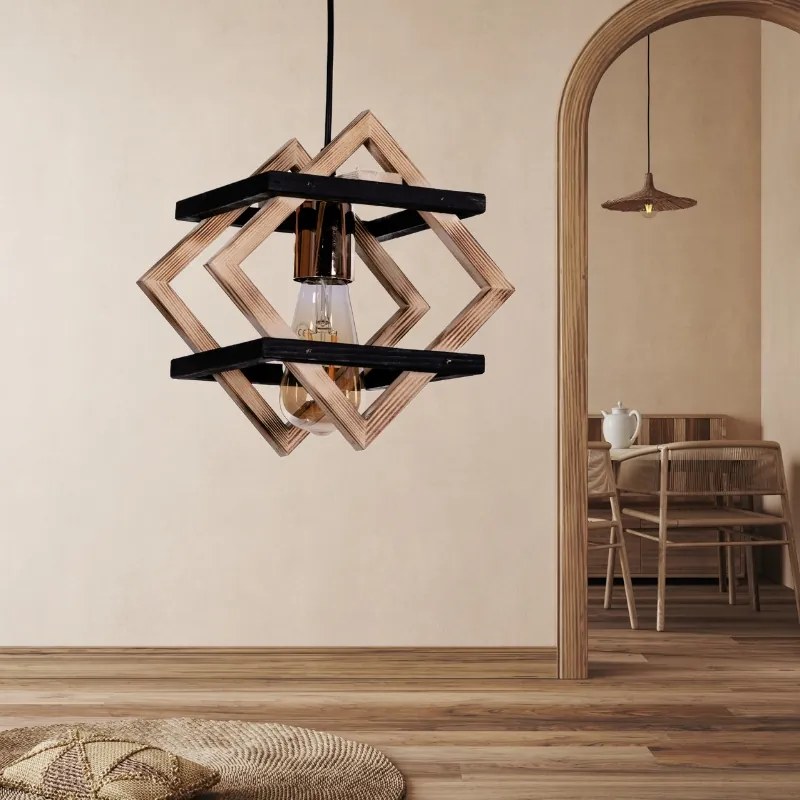Φωτιστικό οροφής Legno Megapap E27 ξύλινο μονόφωτο χρώμα φυσικό - μαύρο 25x18x70εκ. - GP036-0064,1