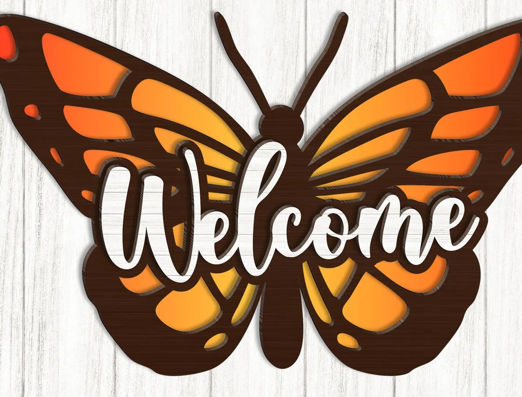 Intra απο ξύλο plywood 3mm-4mm πάχος Butterfly Welcome Sign Δίασταση 30x20 cm INTRAFABR-123641728