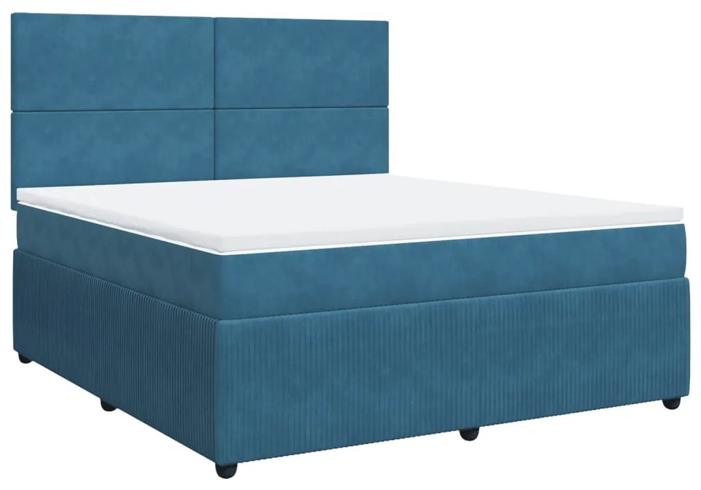 vidaXL Κρεβάτι Boxspring με Στρώμα Σκούρο Μπλε 180x200 εκ. Βελούδινο