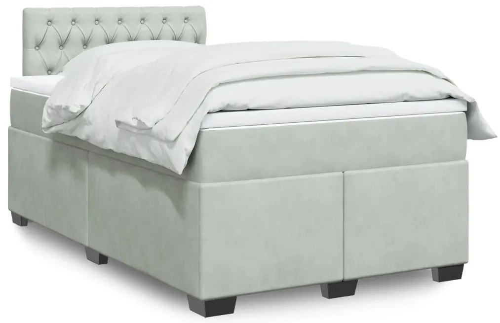 vidaXL Κρεβάτι Boxspring με Στρώμα Ανοιχτό Γκρι 120x200 εκ. Βελούδινο