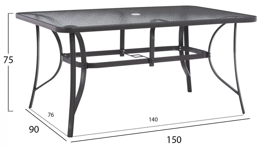 Σετ Κήπου Τραπεζαρία HM11484 8 τεμ Γκρί με Ομπρέλα Μπέζ & Τραπέζι 150x90x75 εκ. με 6 Καρέκλες Textline