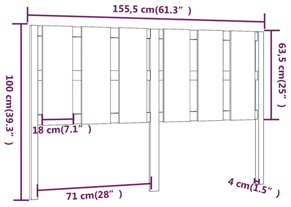 vidaXL Κεφαλάρι Κρεβατιού Μελί 155,5x4x100 εκ. Μασίφ Ξύλο Πεύκου