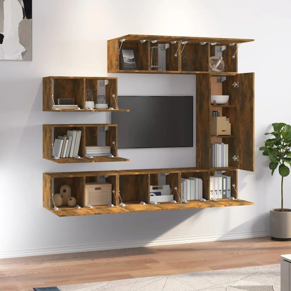 vidaXL Σετ Επίπλων Τηλεόρασης 8 Τεμαχίων Καπνιστή δρυς Επεξ. Ξύλο