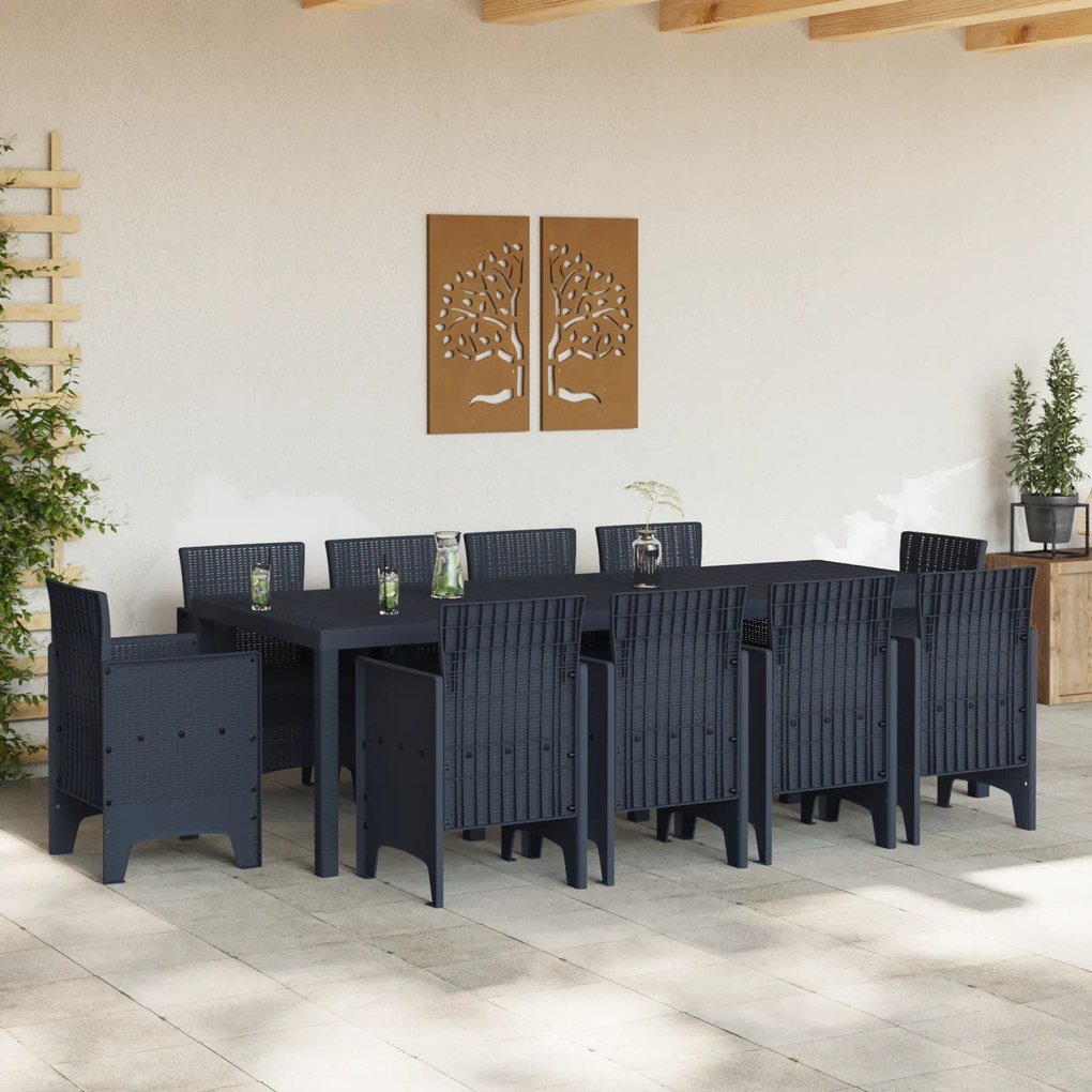 vidaXL Σετ Τραπεζαρίας Κήπου 11 pcs Ανθρακί Large Ρατάν πολυαιθυλενίου