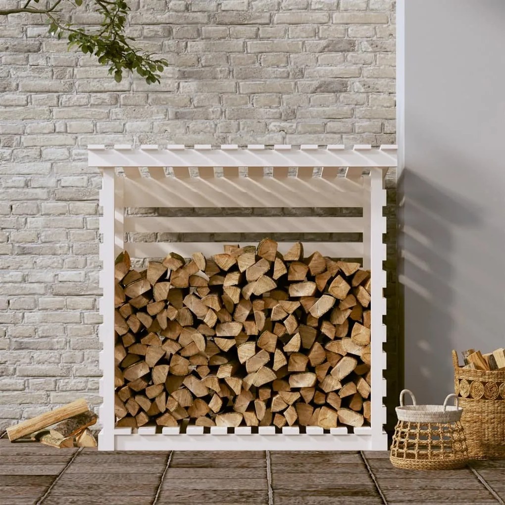 vidaXL Ραφιέρα Καυσόξυλων Λευκή 108x73x108 εκ. από Μασίφ Ξύλο Πεύκου