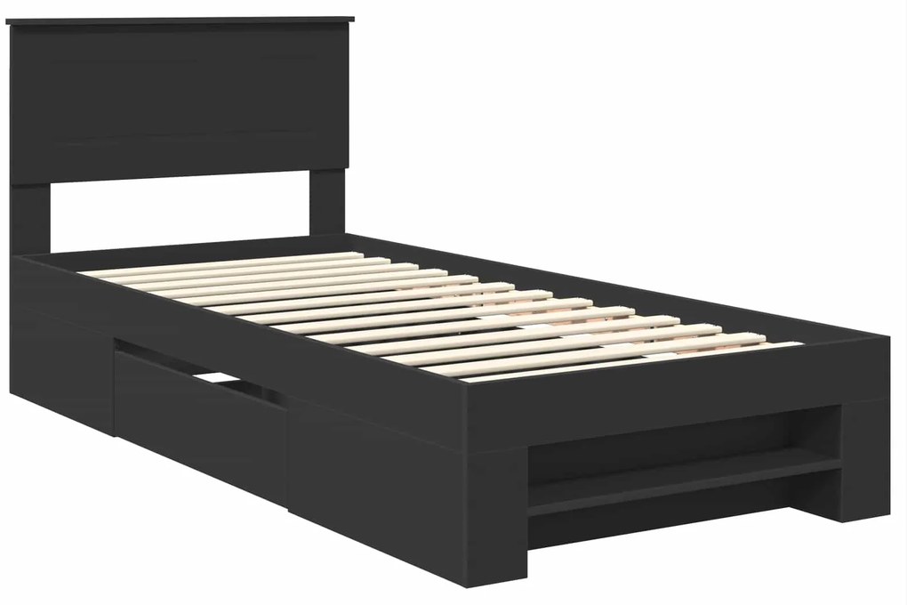 vidaXL Σκελετός Κρεβατιού Μαύρο 90 x 200 cm Επεξεργασμένο ξύλο