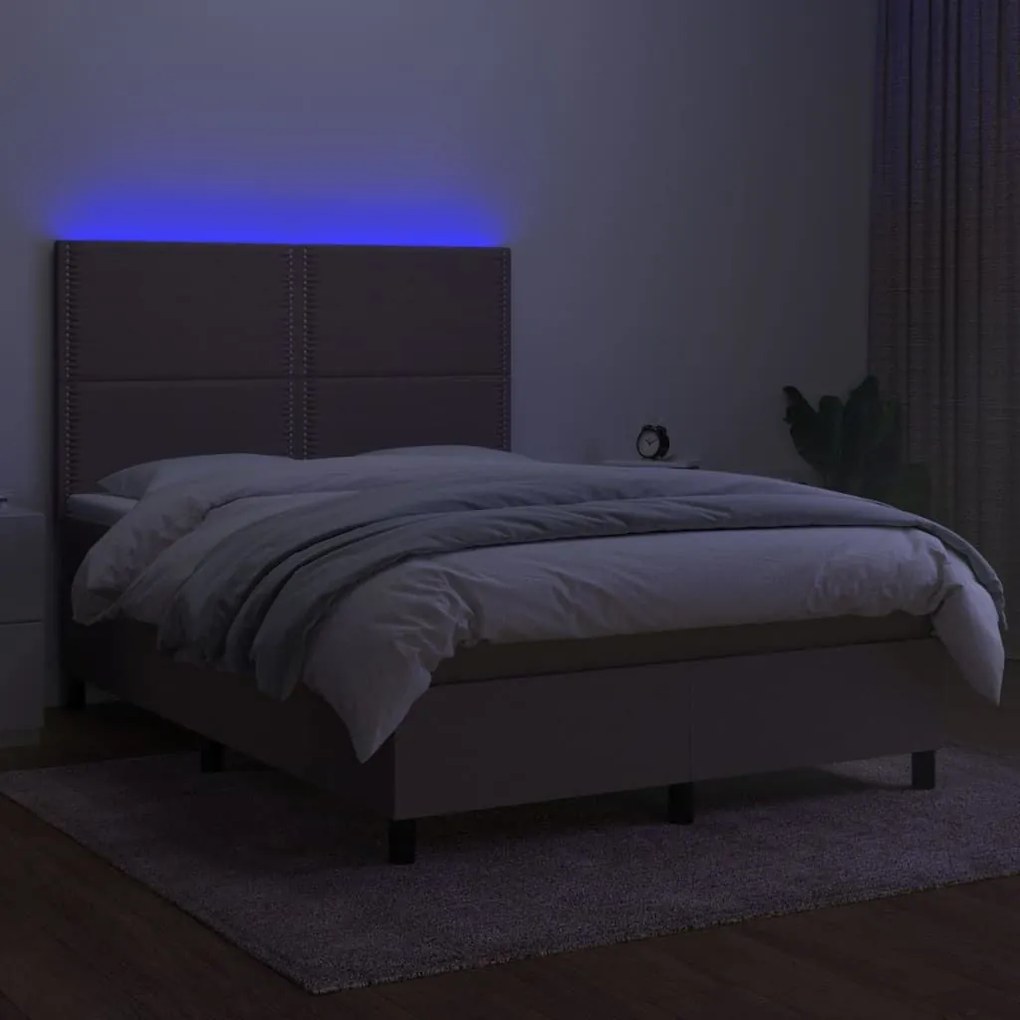 Κρεβάτι Boxspring με Στρώμα &amp; LED Taupe 140x190 εκ. Υφασμάτινο - Μπεζ-Γκρι