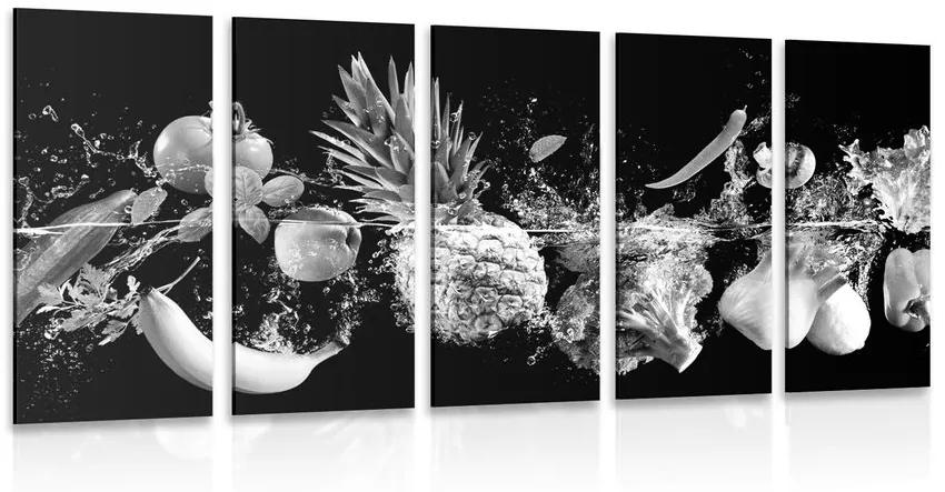 Εικόνα 5 μερών βιολογικά φρούτα και λαχανικά σε ασπρόμαυρο - 200x100
