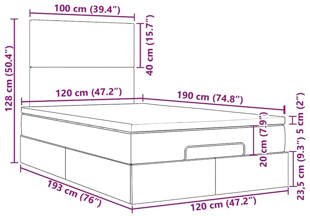 Οθωμανικό κρεβάτι με στρώμα Σκούρο γκρι 120x190 cm Ύφασμα - Γκρι