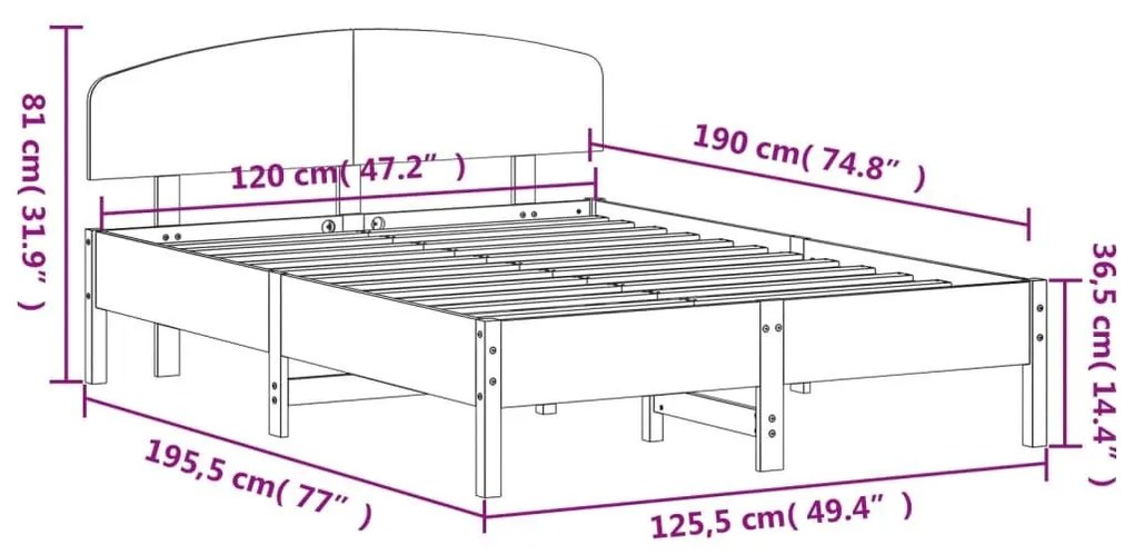 Σκελετός Κρεβ. Χωρίς Στρώμα Καφέ Κεριού 120x190 εκ Μασίφ Πεύκο - Καφέ