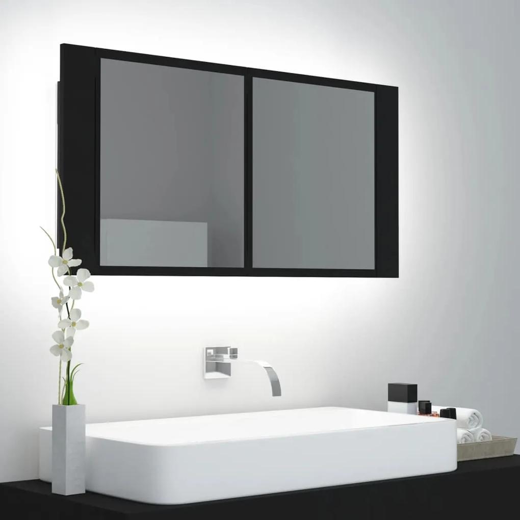 Καθρέφτης Μπάνιου με Ντουλάπι LED Μαύρος 90x12x45 εκ. Ακρυλικός