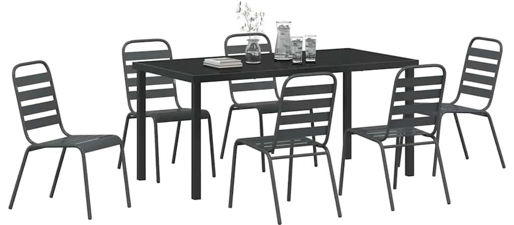 vidaXL Σέτ φαγητού για κήπο 7 pcs Σκούρο γκρι Ατσάλι