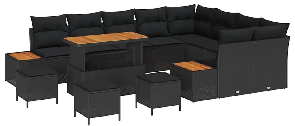 vidaXL Σετ Καναπέ Κήπου με μαξιλάρι 13 pcs Μαύρο Πολυ ράταν