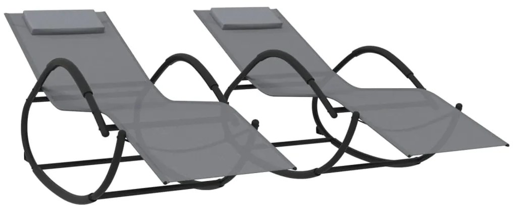 vidaXL Κουνιστές Ξαπλώστρες 2 τεμ. Γκρι από Ατσάλι / Textilene