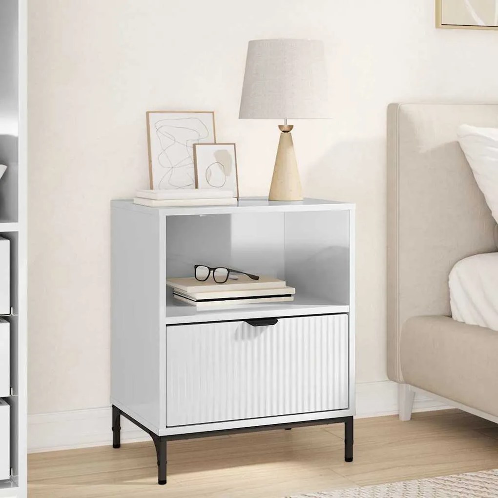 vidaXL Κομοδίνο Γυαλιστερό λευκό 49 x 36 x 61 εκ Επεξεργασμένο ξύλο