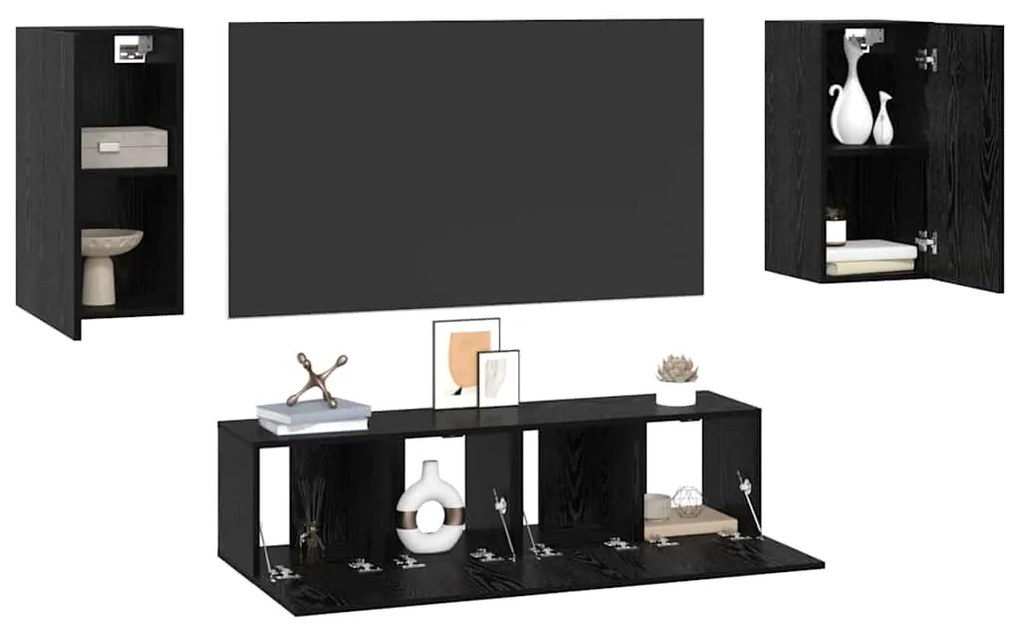 vidaXL Σετ επίπλου τηλεόρασης Επιτοίχιο Μαύρη Οξυά Επεξεργασμένο ξύλο