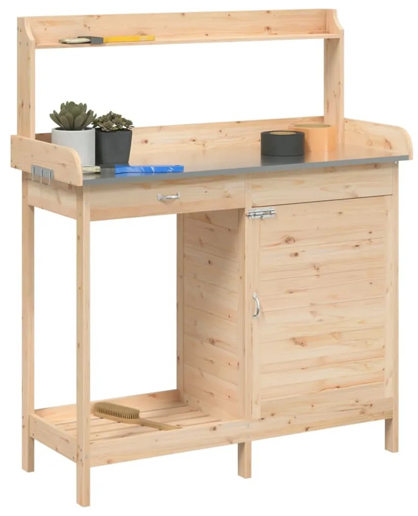vidaXL Τραπέζι για Γλάστρες με Ντουλάπι 110,5x45x124,5 εκ. Μασίφ Ελάτη
