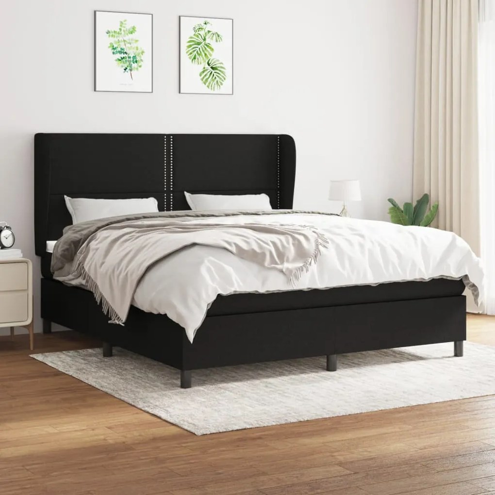 vidaXL Κρεβάτι Boxspring με Στρώμα Μαύρο 180x200 εκ. Υφασμάτινο