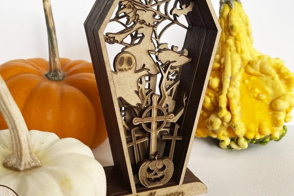 Σετ των 2 Intra απο ξύλο plywood  Χρώμα wenge 3mm-4mm πάχος - HALLOWEEN COFFIN Ξύλινο ντεκόρ Δίασταση 3x12 cm INTRAFABR-63610454