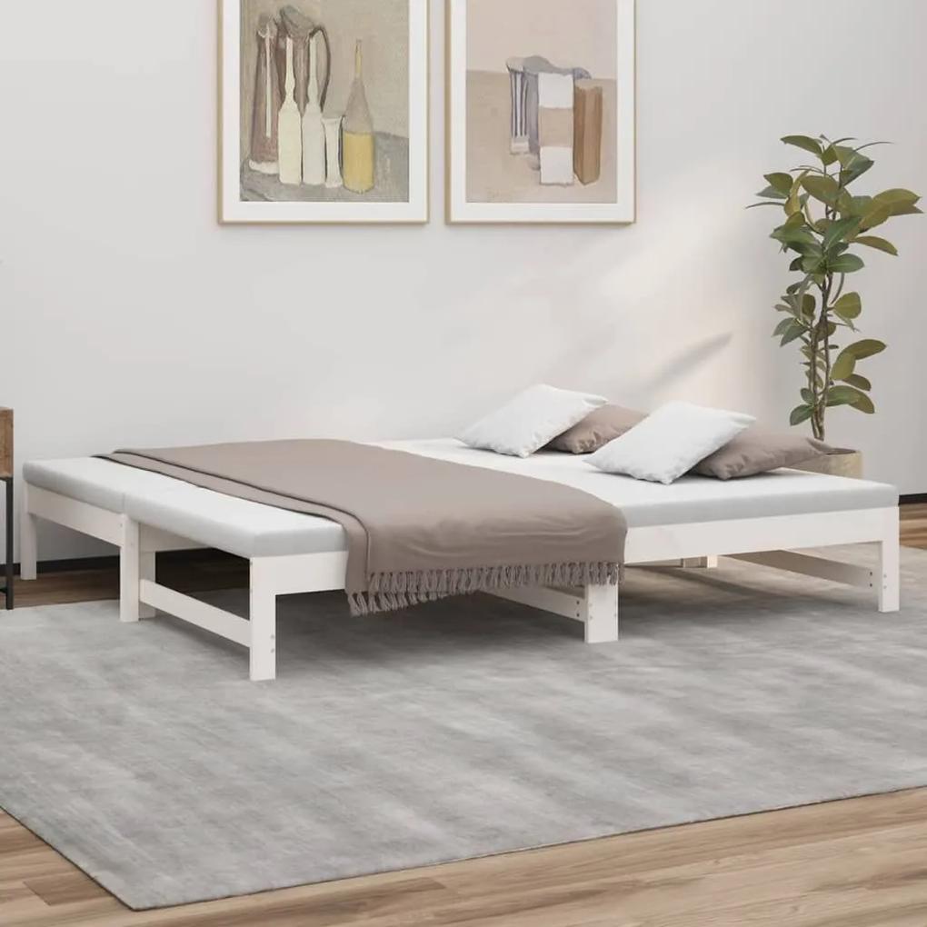 Καναπές Κρεβάτι Συρόμενος Λευκός 2x(75x190) εκ. από Μασίφ Πεύκο - Λευκό