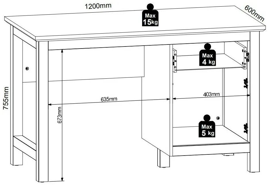 Τραπέζι γραφείου Boston CG129, Με πόρτες, Με συρτάρια, Ο αριθμός των θυρών: 1, Αριθμός συρταριών: 1, 75x120x60cm, 46 kg, Artisan βελανιδιά, Γραφίτης