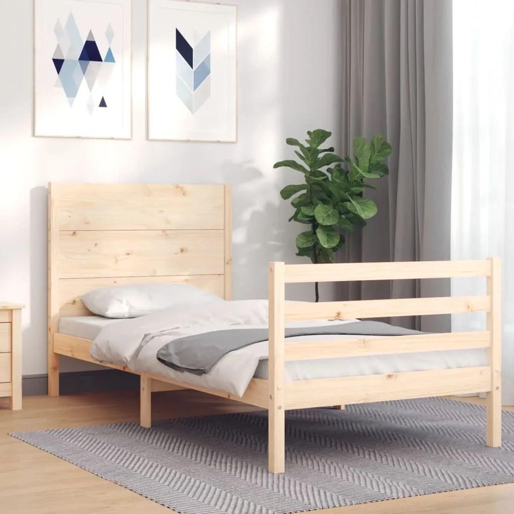 vidaXL Πλαίσιο Κρεβατιού με Κεφαλάρι 90x200 εκ. από Μασίφ Ξύλο